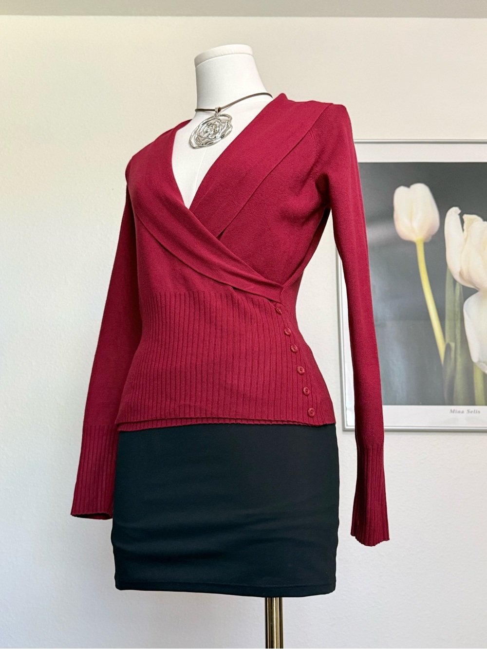 Y2K Ann Taylor Fitted Wrap Sweater Cinch Waist Feminine Office Siren Coquette